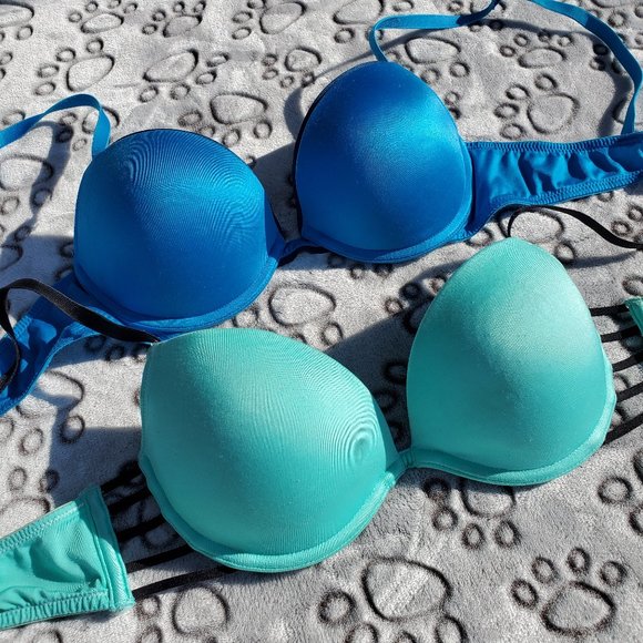 2 La Senza Bras: Mint Green Strappy Push Up and Dark Cyan Blue
